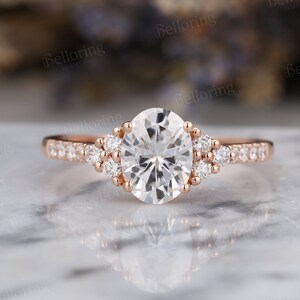 Vintage oval moissanite engagement ring vintage art deco diamond milgrain rings rose gold half eternity ring simple anniversary ring