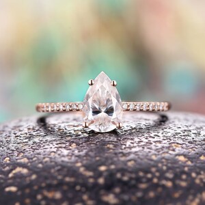 Pear shaped moissanite engagement ring vintage half eternity diamond rings rose gold unique promise ring antique anniversary wedding ring