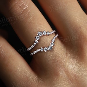 Moissanite curved enhancer wedding band antique diamond stacking band antique matching ring jacket vintage promise anniversary ring