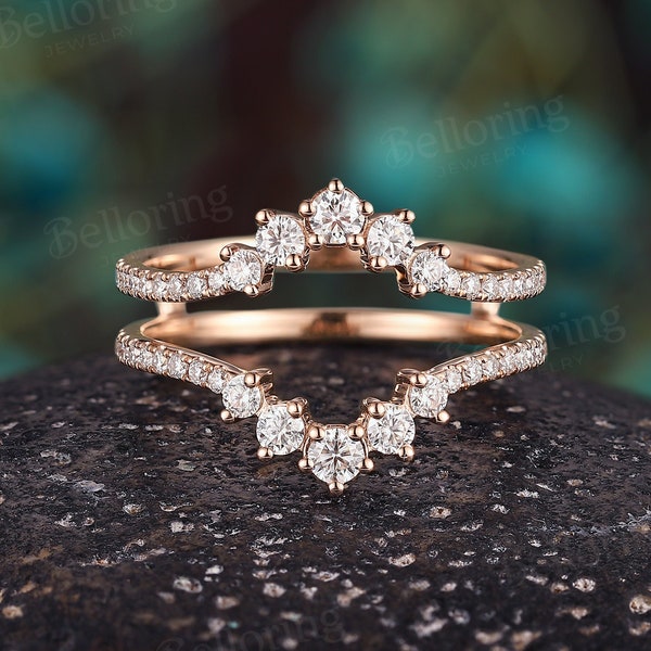 Moissanite curved wedding band antique enhancer diamond stacking band vintage matching wedding ring jacket unique promise anniversary ring