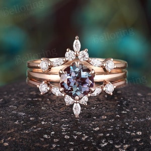 Vintage Alexandrit Verlobungsring Set Rosegold Marquise Moissanit / Diamant geschwungener Ring Schmuck Schmuck Schmuck Schmuck Schmuck Schmuck Schmuck Schmuck Schmuck Schmuck Schmuck