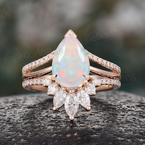 Opal Verlobungsring Set Vintage Marquise Diamant Moissanite Ringe Roségold Verlobungsringe Art Deco Brautschmuck