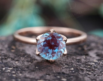 Vintage Alexandrite engagement ring art deco diamond moissanite rings antique rose gold wedding ring anniversary  promise wedding ring