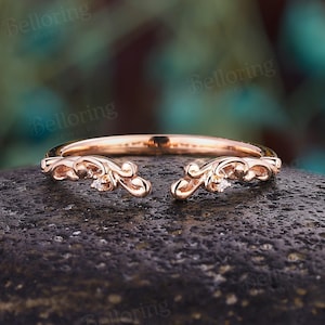Dainty Round Diamond Wedding Ring Open Stacking Wedding Band Rose Gold Curved Band Unique White Gold Ring Minimalist Promise Thin Band