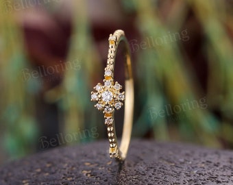 Vintage diamond halo engagement ring yellow gold art deco flower wedding ring antique half eternity bridal ring promise anniversary ring