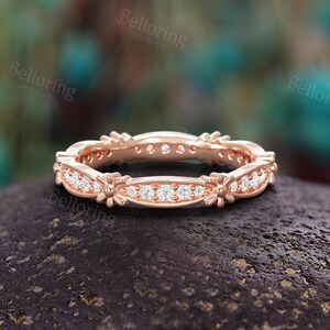 Vintage Round Moissanite Wedding Band - antique  Full Eternity Band | dainty stackable Ring delicate promise matching ring