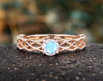 Vintage moonstone engagement ring rose gold art deco wedding ring antique half eternity celtic rings infinity anniversary promise ring