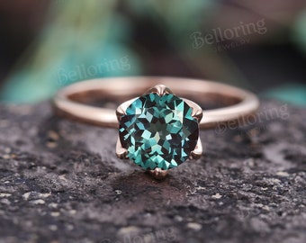 Vintage round alexandrite engagement ring unique moissanite diamond wedding rings art deco promise bridal ring simple anniversary ring