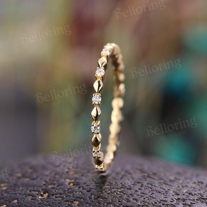 Vintage Gold wedding band art deco full eternity Ring diamond stackable band yellow gold ring moissanite matching Ring Promise wedding rings