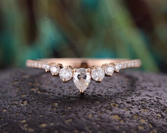 Delicate Moissanite/Diamond Curved Wedding Band: Rose Gold Stackable Bridal Anniversary Gift For Her