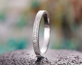 Vintage Diamant Trauringe Weißgold Unikat Ehering Unikat zierlich Band Band 50er 60er 70er Silber Unikat Ring