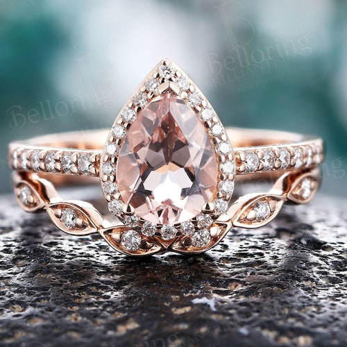 Vintage Morganite Engagement Ring Rose Gold Pear Shaped Ring - Etsy