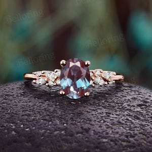 Vintage oval alexandrite engagement ring unique cluster ring marquise moissanite ring rose gold ring promise bridal ring  gift for her