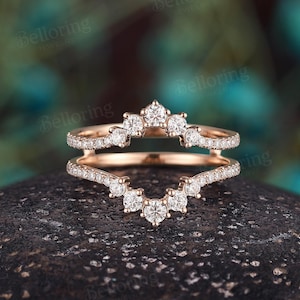 Moissanite curved wedding band antique enhancer diamond stacking band vintage matching wedding ring jacket unique promise anniversary ring