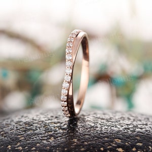 Moissanite diamond wedding band vintage rose gold half eternity stacking ring antique unique twisted band vintage promise matching band