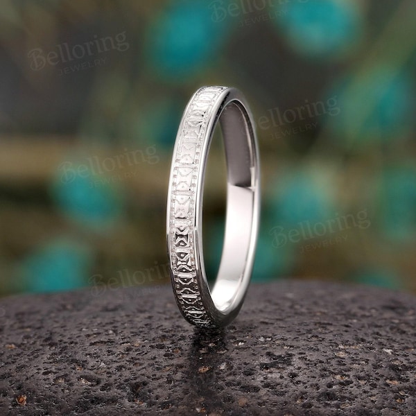 Aliança de casamento reta Art Déco, aliança simples em ouro branco 14K, aliança vintage empilhável, aliança antiga delicada para eternidade, aliança de compromisso de aniversário