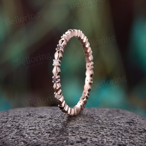 Vintage diamond wedding band art deco full eternity black diamond wedding band rose gold stacking ring anniversary promise matching ring