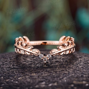 Round lab alexandrite wedding band Rose gold band Unique leaf band Matching band Curve wedding band Nature inspired ring Promise ring