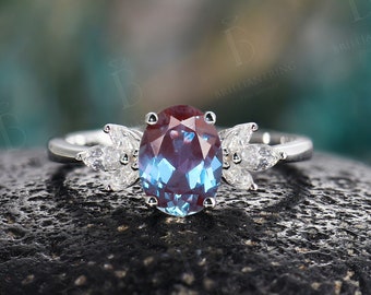 Vintage White Gold Alexandrite Engagement Ring Marquise - Etsy