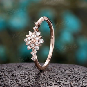 Vintage diamond moissanite engagement ring unique rose gold cluster ring delicate snowflake bridal ring unique promise anniversary ring