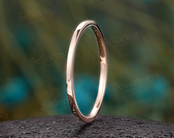 Minimalist 14K Rose Gold Wedding Band,Vintage Straight Stacking Bands,Simple Thin Matching Rings,Dainty Handmade Anniversary Promise Ring