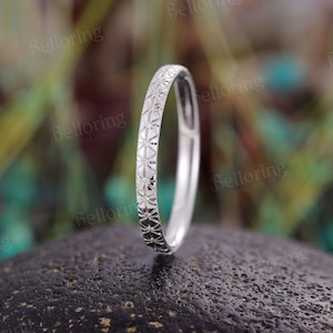 Vintage diamond wedding band white gold art deco full eternity engraved bands Antique Dainty stacking band promise anniversary matching band