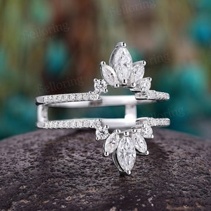 Vintage Moissanite Wedding Band Marquise Enhancer Rings Unique White Gold Ring Jacket Antique Promise Anniversary Bridal Ring Gift for Her Etsy