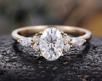 Oval Moissanite engagement ring Vintage Moissanite Diamond yellow gold ring Unique engagement ring birthstone anniversary wedding ring