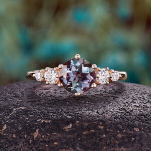 Vintage round shape alexandrite engagement wedding ring Proposal moissanite ring unique prong set ring annivesary promise bridal ring