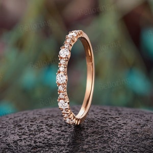 Moisssanite Diamond wedding band Rose gold wedding ring Matching band Half eternity band simple ring Prong ring Promise Anniversary ring