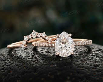 Vintage Moissanite Engagement Ring Set Rose Gold Curved - Etsy