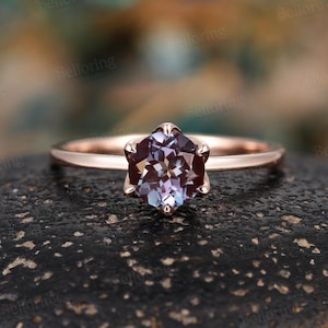 Vintage Alexandrite Engagement Ring,Art Deco Diamond Moissanite Rings,Antique Rose Gold Solitaire Ring Wedding Ring Anniversary Promise Ring
