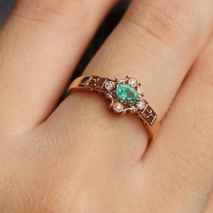 Vintage oval emerald engagement ring 14k rose gold art deco diamond rings half eternity wedding ring May birthstone anniversary ring
