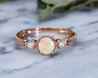 14k Rose Gold Diamond Engagement Ring Vintage Art Deco Half | Etsy