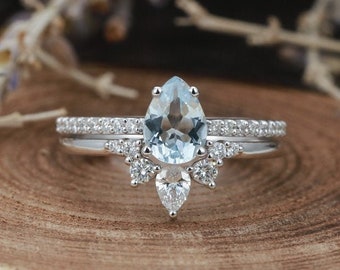 Aquamarine Engagement Ring Set Etsy