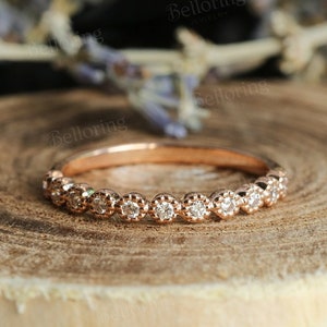 Vintage diamond wedding band rose gold art deco half eternity matching bands antique delicate stacking ring promise anniversary wedding ring