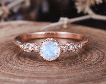 Vintage Moonstone Engagement Ring Rose Gold Art Deco Diamond | Etsy