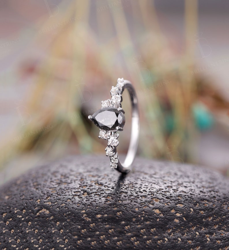 Salt and Pepper Diamond engagement ring pear shaped vintage Etsy