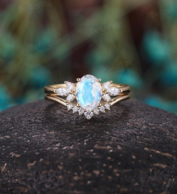 Moonstone engagement ring set discount