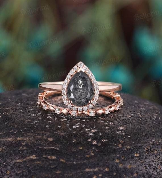 Natural Black Diamond Engagement Ring Salt and Pepper Diamond Promise Ring  Women