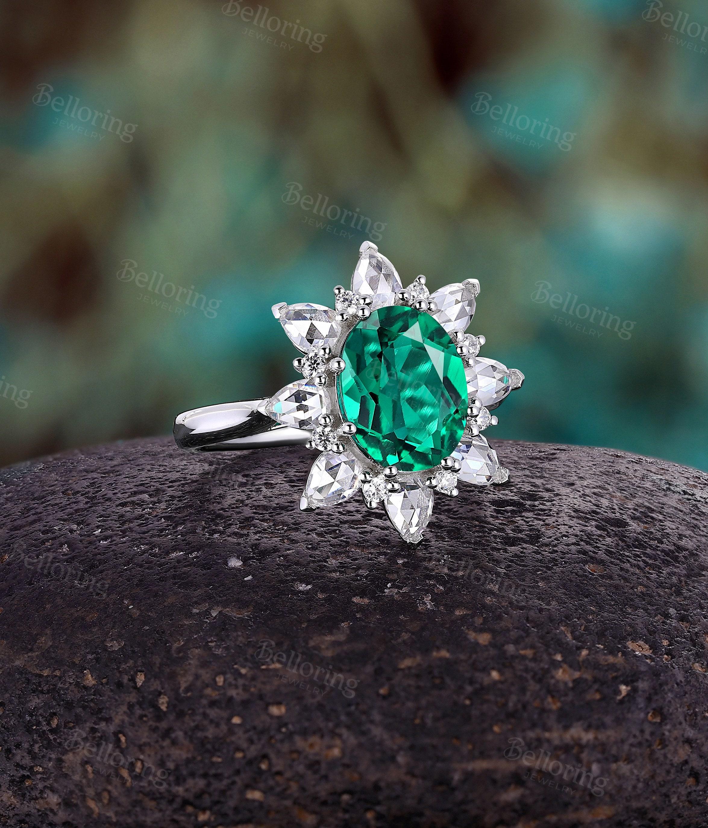 Gani Rind Oval Emerald Halo Engagement Ring - Rose Gold Wedding Ring Women ...