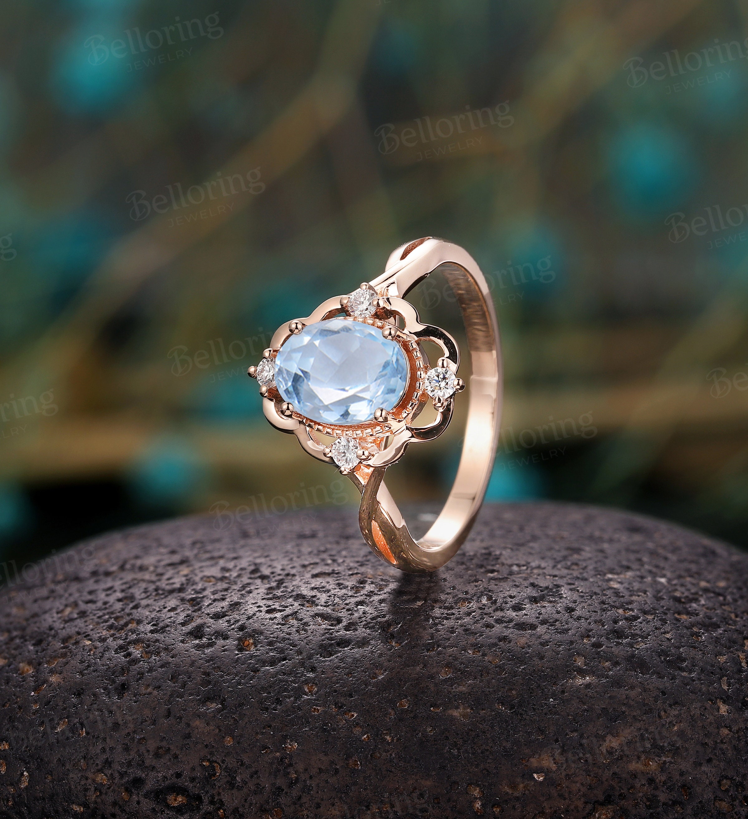 Vintage aquamarine rose gold ring deals