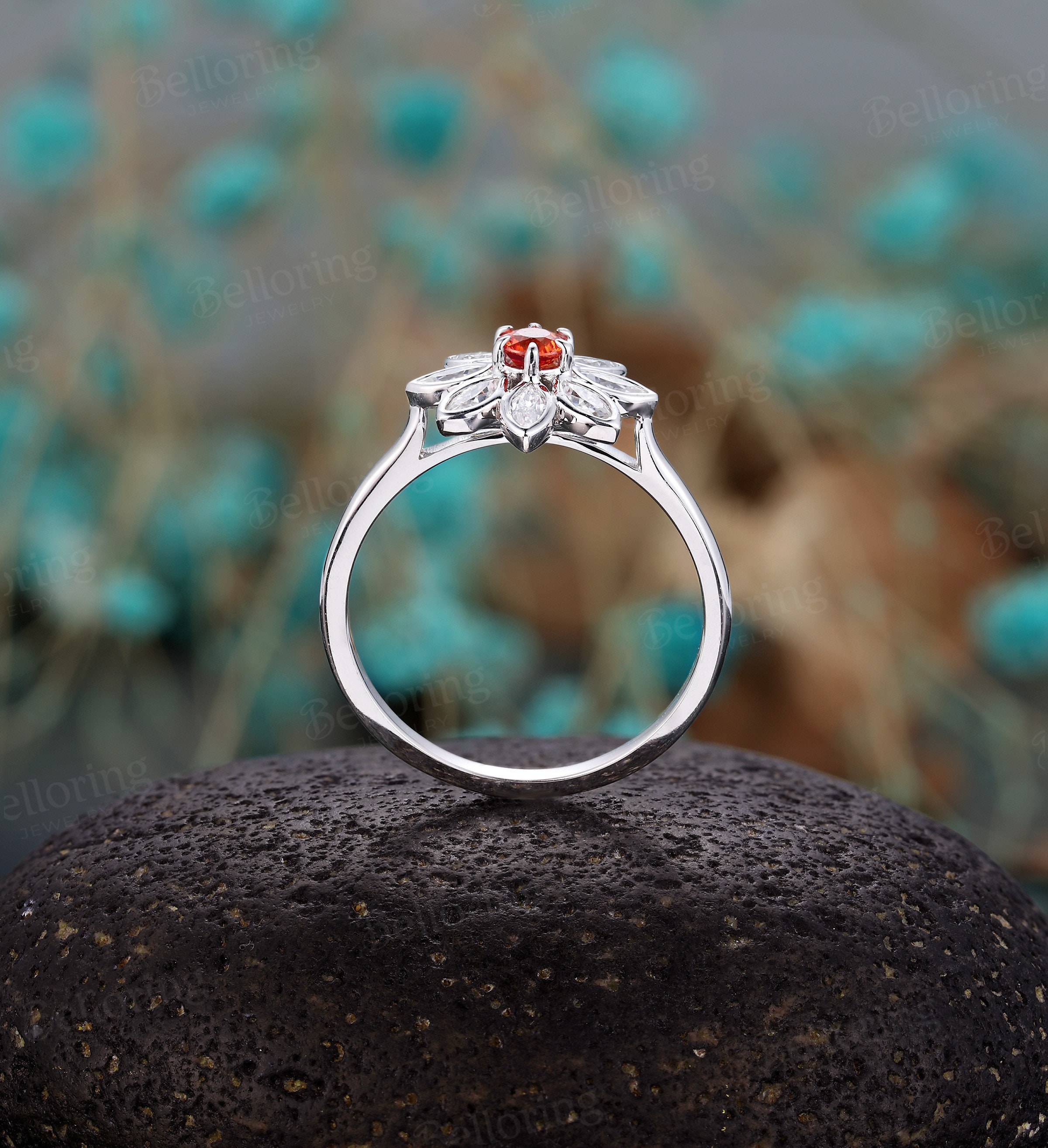 Round Orange Sapphire Engagement Ring White Gold Marquise Round Orange Sapphire Engagement Ring White Gold Marquise