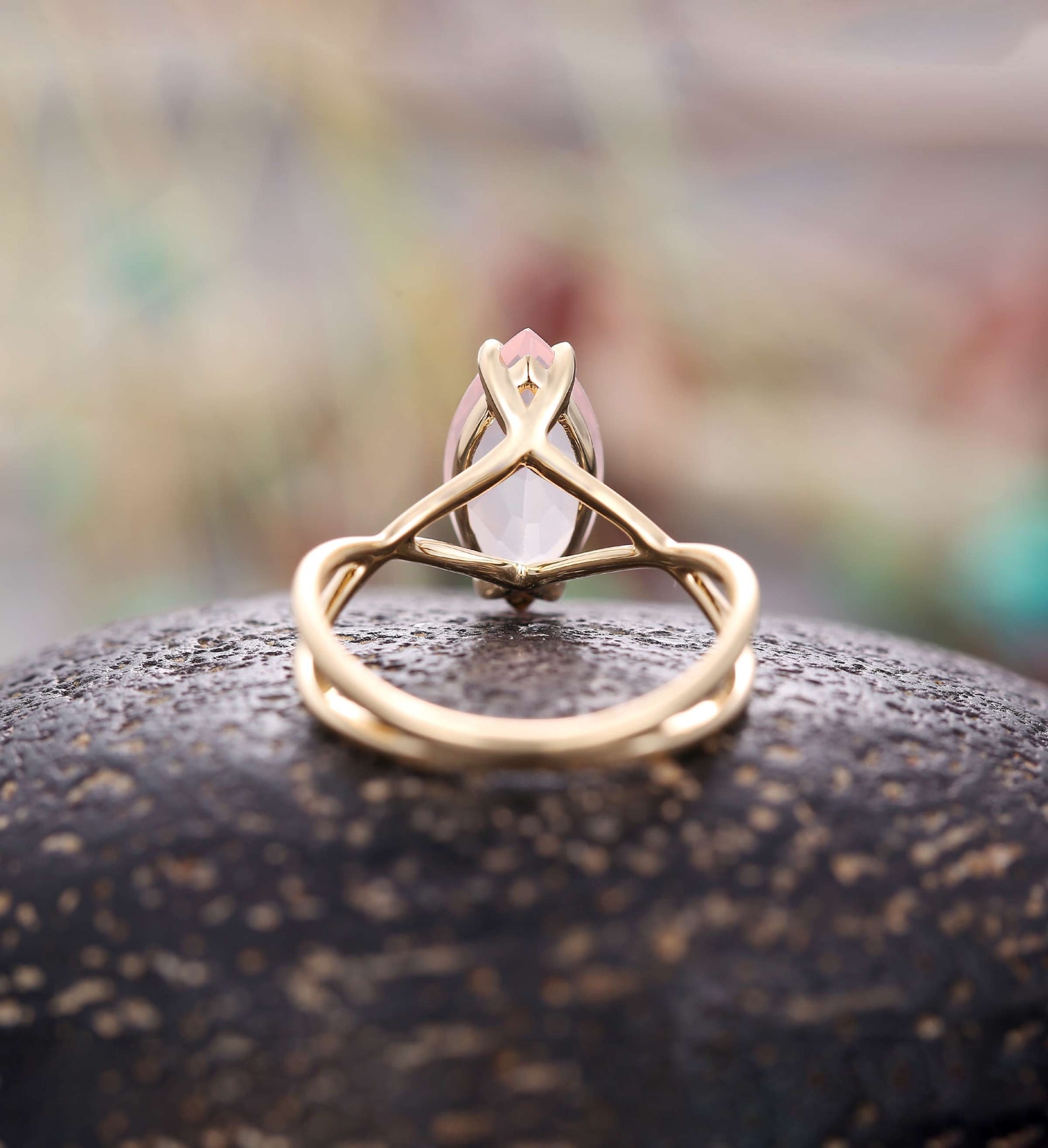 Marquise Rose Quartz Engagement Ring Vintage Yellow Gold | Etsy