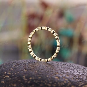 Vintage Moissanite Gold Wedding Band - 14K Gold Full Eternity Ring | Diamond Stackable Band Yellow Gold Ring | Matching Ring Wedding Ring image 5
