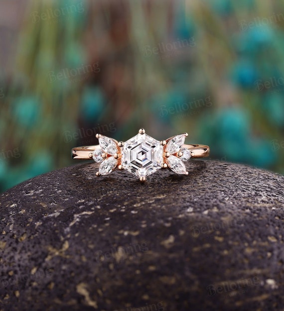 Moissanite engagement rings etsy rose gold hot sale