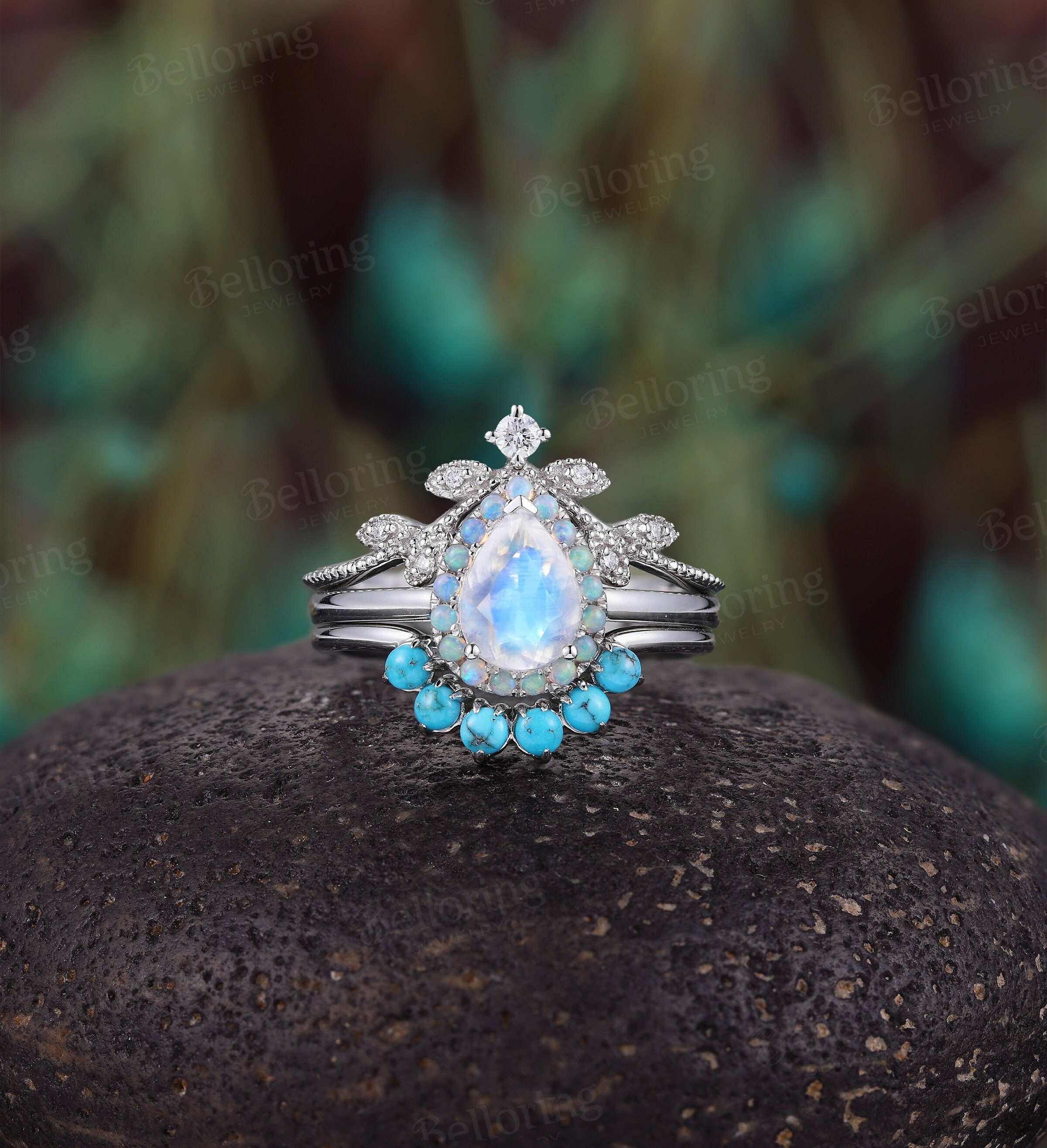 Moonstone and opal engagement ring best sale