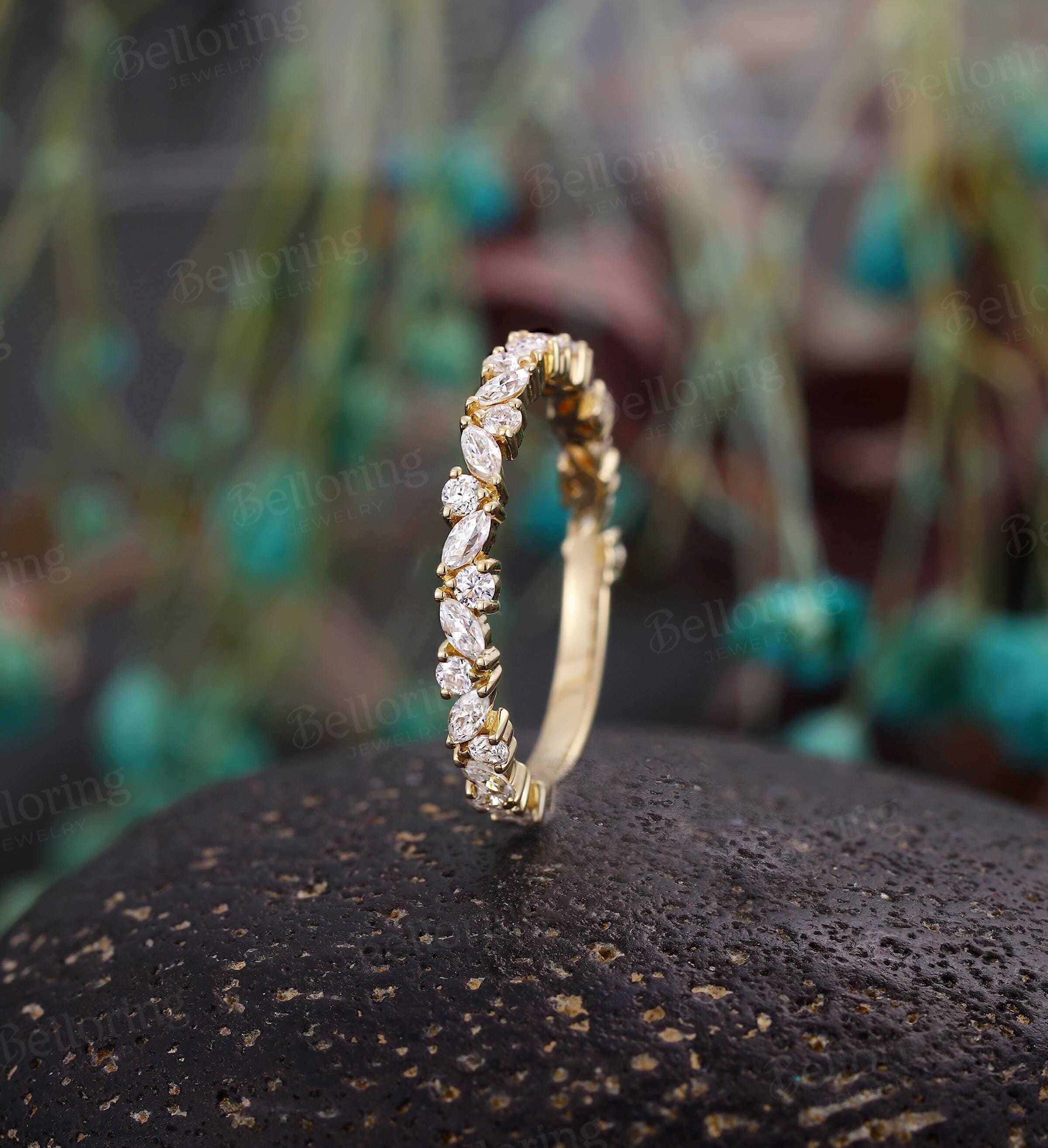 Etsy moissanite wedding band hot sale