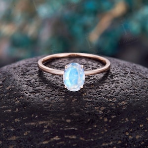 Vintage oval moonstone engagement ring art deco rose gold solitaire ring prong set June birthstone ring antique anniversary promise ring