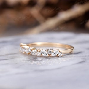 Marquise moissanite diamond wedding band vintage yellow gold ring stacking band antique unique cluster matching bands anniversary ring image 2